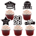 Black and silver glitter Class of 2026 graduation cupcake toppers set of 5 pieces - Five-Piece Set / Silver