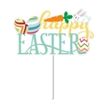 Kleurrijke Happy Easter taarttopper met konijn en eieren voor feestelijke decoratie - Taarttopper (J-0053-1)