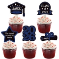 Blue glitter Class of 2026 cupcake toppers set with graduation cap and diploma designs - Five-Piece Set / Sapphire Blue