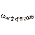 Class of 2026 graduation banner featuring black glitter letters and cute graduate gnomes - Class of 2026 Banner (Y-00084-1)