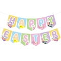 Vrolijk Pasen spandoek met pastelkleurige haas- en ei-illustraties voor feestdecoratie - HAPPY EASTER Banner (J-0053-2)