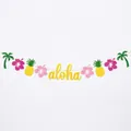 Glittery Aloha banner with tropical palm leaves and hibiscus for beach party decoration - Aloha Banner (1 String)