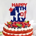 Sparkly Happy 4th of July cake topper with Statue of Liberty and top hat designs - Happy 4th of July Large Topper (J-0087-1)