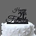 Topper per torta personalizzato Happy 21st Fatmata con glitter neri su torta - 21 Stile Favoloso / Nero Glitterato