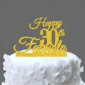 Glittering gold Happy 30th Fatmata cake topper on a white floral birthday cake - 30 Fabulous Style / Glitter Gold