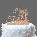Rose gold glitter Happy 50th Fatmata cake topper for 50th birthday party decoration - 50 Fabulous Style / Rose Gold