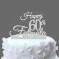 Custom silver glitter 60th birthday cake topper with Happy 60th Fatmata text design - 60 Fabulous Style / Glitter Silver