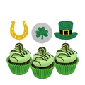 Décorations de cupcakes avec fer à cheval doré, trèfle vert et chapeau de Leprechaun - Combinaison Fer à Cheval/Trèfle/Chapeau (6 Pièces)