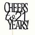 Dettaglio del topper per torta nero glitterato 'CHEERS to 21 YEARS!' per compleanno - 21 Anni / Nero