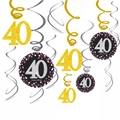 12-pack 40th birthday party spiral ceiling hanging decorations with gold glitter charms - 40th Birthday Style