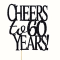 Black glitter Cheers to 60 Years cake topper for 60th birthday or anniversary celebrations - 60 Years / Black