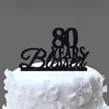 Black glitter 80 Years Blessed cake topper for 80th anniversary or birthday celebration - 80 Years Blessed Glitter Black