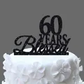 60 YEARS Blessed black glitter cake topper for 60th wedding anniversary party decoration - 60 Years Blessed Glitter Black