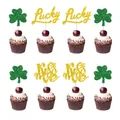 Décorations de cupcakes trèfle vert et Lucky Kiss Me doré pour la fête de la Saint-Patrick - Style Lettres Lucky/Kiss Me (8 Pièces)
