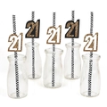 5-pack gold glitter 21st birthday decorative straws with black wavy patterns - Age 21 Style