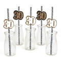 30th birthday glitter straw toppers with gold numbers on black and white chevron paper - Age 30 Style