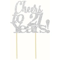 Topper per torta argento glitterato 'Cheers to 21 Years' per festa di 21esimo compleanno - Cheers to 21 years! / Argento Scintillante