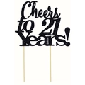 Topper per torta Cheers to 21 Years in glitter nero con bastoncini per compleanno - Cheers to 21 years! / Nero Glitterato