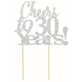 Silver glitter Cheers to 30 Years cake topper with wooden sticks for anniversaries - Cheers to 30 years! / Glitter Silver