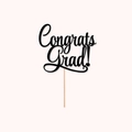 Congrats Grad cake topper with black script lettering for 2026 graduation party decoration - Large Congrats Grad! Topper
