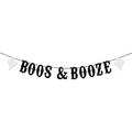 Αποκριάτικο πανό Boos & Booze μαύρα γράμματα με γκλίτερ και λευκά φαντάσματα διακόσμηση - Στυλ Φάντασμα BOOS & BOOZE