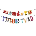 Father's Day banner featuring The Best Dad letters and creative party decorations icons - The Best Dad Style (H0011)