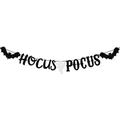 Black glitter Hocus Pocus banner with bat and ghost icons for Halloween party decor - Bat Ghost HOCUS POCUS Style