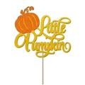 Sparkly orange glitter Little Pumpkin cake topper with wooden stick for autumn parties - Little Pumpkin Cake Topper (MYS0262-2)