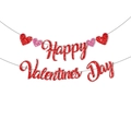 Striscione Happy Valentines Day glitter rosso con cuori per decoro festivo - Set Happy Valentines Day