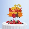 Glittery gold pumpkin cake topper with red thankful text and autumn maple leaves detail - Large Thankful Cake Topper (MYS0262-4)