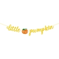 Glittering golden 'little pumpkin' banner with orange pumpkin for autumn party decor - Little Pumpkin (mys0209-1)
