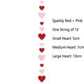 Red and pink glitter heart garland with 12 pieces in 5cm, 7cm, and 10cm sizes - Body Glitter / 12Pcs/String / Red & Pink