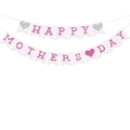 Rosa Glitzer Happy Mother's Day Banner mit silbernen Herzen auf weißen Schwalbenschwanz-Fahnen - HAPPY MOTHER'S DAY Schwalbenschwanz-Stil / 15.1cmx12.3cm