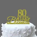 Sparkling gold 80 Years Blessed glitter cake topper for milestone 80th birthday party - 80 Years Blessed Glitter Gold