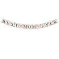 BEST MOM EVER Deko-Banner zum Muttertag mit rosa Herzen auf weißem Hintergrund - BEST MOM EVER Quadratischer Stil / 13.3cmx13.3cm