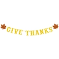 Glittery Give Thanks banner with autumn maple leaves for Thanksgiving party decor - Give Thanks Maple Leaf (mys0209-4)