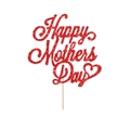 Roter Glitzer Happy Mother's Day Tortenstecker mit Herz-Detail und Holzstab - Rot