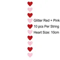 Glitter red and pink heart garland with 10cm hearts for Valentine decoration - Body Glitter / 10Pcs/String / Red + Pink