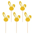 Detail view of five glittery gold bunny cupcake toppers for Easter party cake decorations - Bunny Head Shape (C0002-2)
