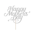 Silberner Glitzer Happy Mother's Day Kuchendekoration mit Holzstäbchen - Silber Stil