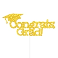 Topper per torta Congrats Grad glitterato dorato con tocco per festa di laurea - Stile Oro (mys0406-1)
