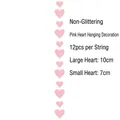 Pink heart garland decoration with 12 pieces of matte paper hearts for party decor - Matte (Non-glitter) / 12Pcs/String / Pink