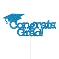 Cake topper Congrats Grad glitter blu con tocco per decorazioni festa di laurea - Stile Blu (mys0406-4)