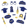 Navy and gold graduation party photo props kit with caps, glasses and ties on sticks - 15-Piece Set (mys0256-10)