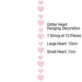 Pink glitter heart garland with twelve pieces in small seven and large ten centimeter sizes - Body Glitter / 12Pcs/String / Pink