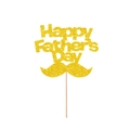 Décoration de gâteau Happy Father's Day dorée pailletée avec motif moustache et tige - Doré