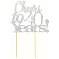 Silver glitter Cheers to 40 Years cake topper for anniversary or birthday party - Cheers to 40 years! / Glitter Silver