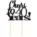 Sparkling black glitter Cheers to 40 Years cake topper with wood sticks for anniversaries - Cheers to 40 years! / Glitter Black