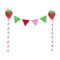 Strawberry ONE themed cake topper bunting flags for 1st birthday party decorations - Strawberry Triangle Bunting Cake Topper