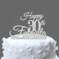 Silver glitter Happy 30th Fatmata cake topper for 30th birthday and anniversary party - 30 Fabulous Style / Glitter Silver